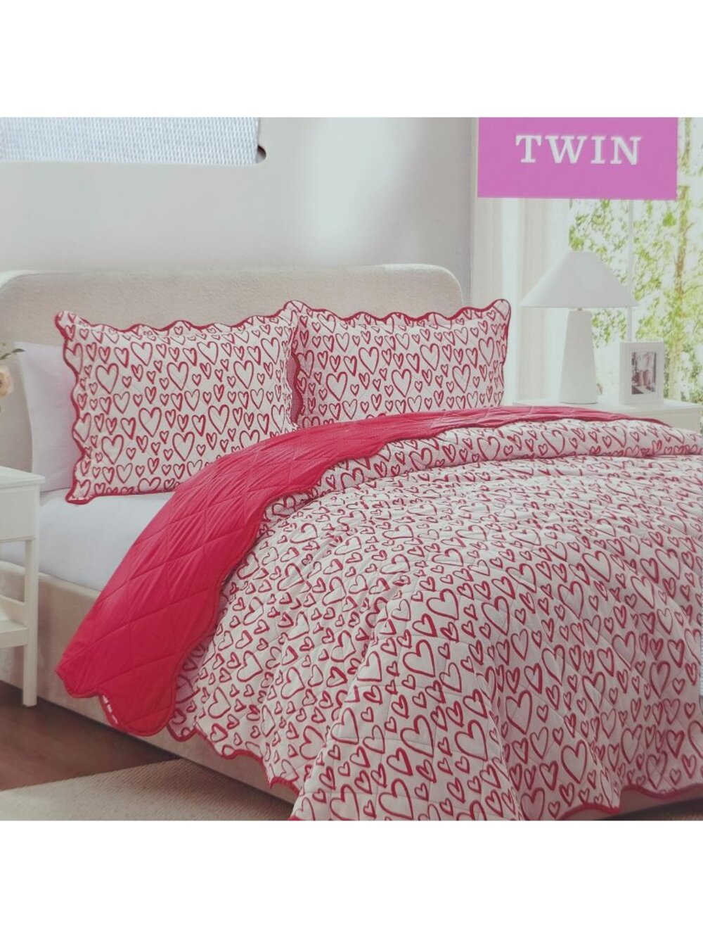 Hallmark Heart Strings Twin 2-Piece Quilt Set Valentines Day Love Heart